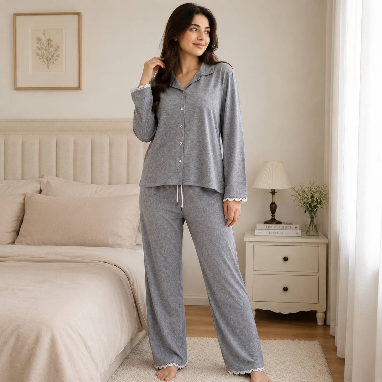 Dream Cozy Pajama Set| Grey Night Suit
