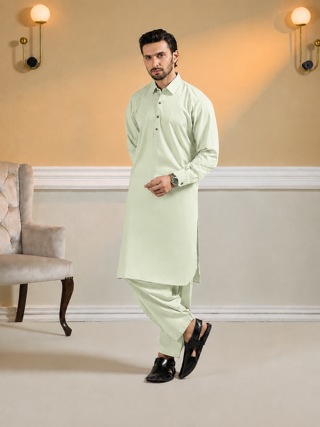 Premium pistachio Unstitched Suit |Wash & Wear