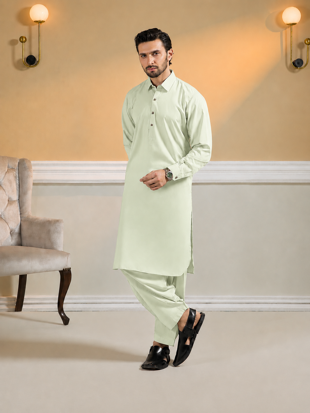 Premium pistachio Unstitched Suit |Wash & Wear