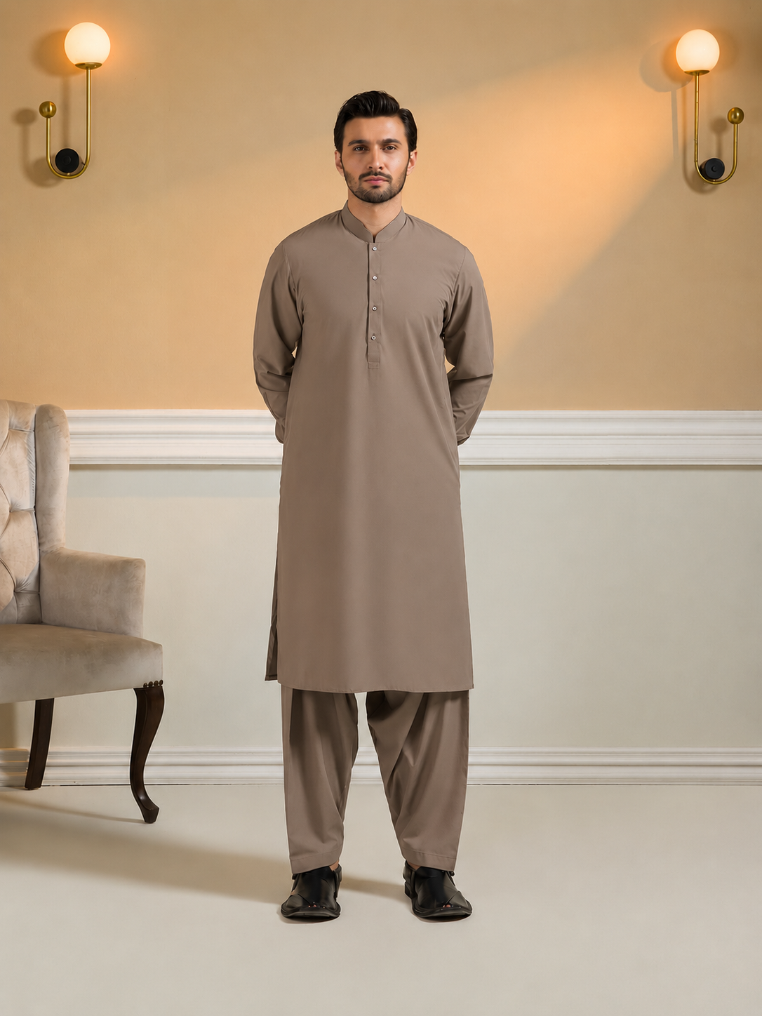 Premium Mushroom Unstitched Suit |Wash & Wear