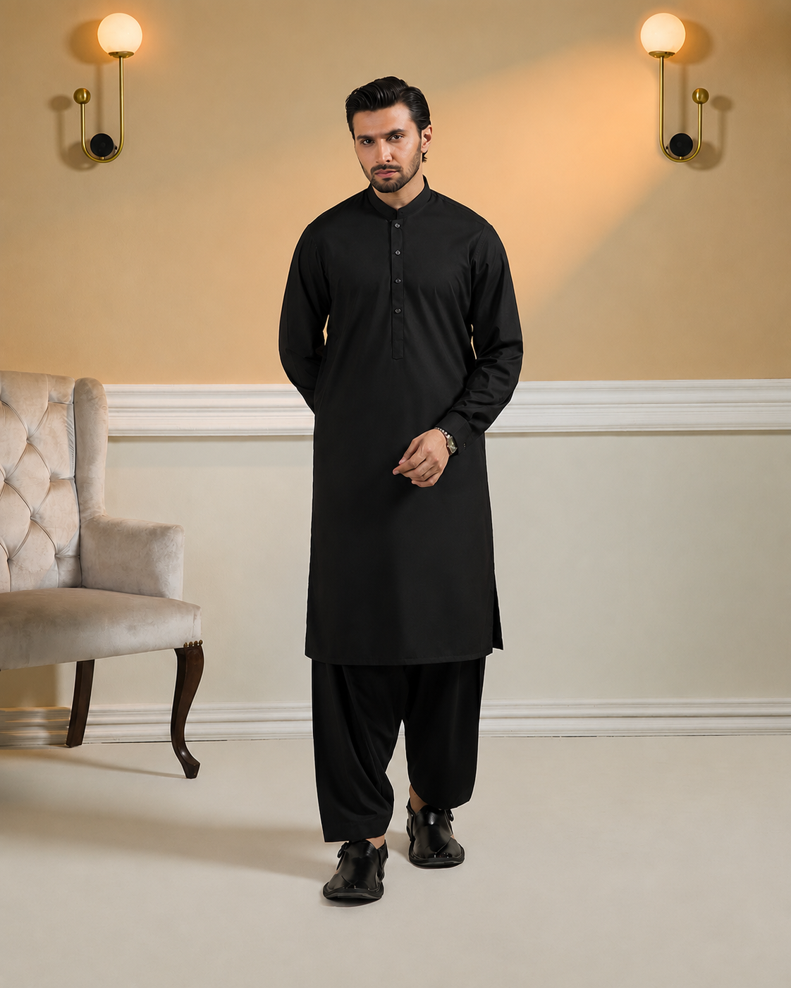 Premium Black Unstitched Suit |Wash & Wear